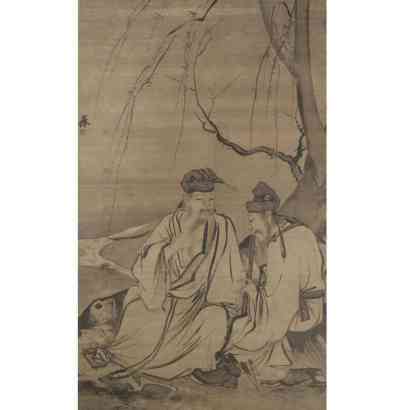WU WEI  TWO FIGURES BENEATH A WILLOW